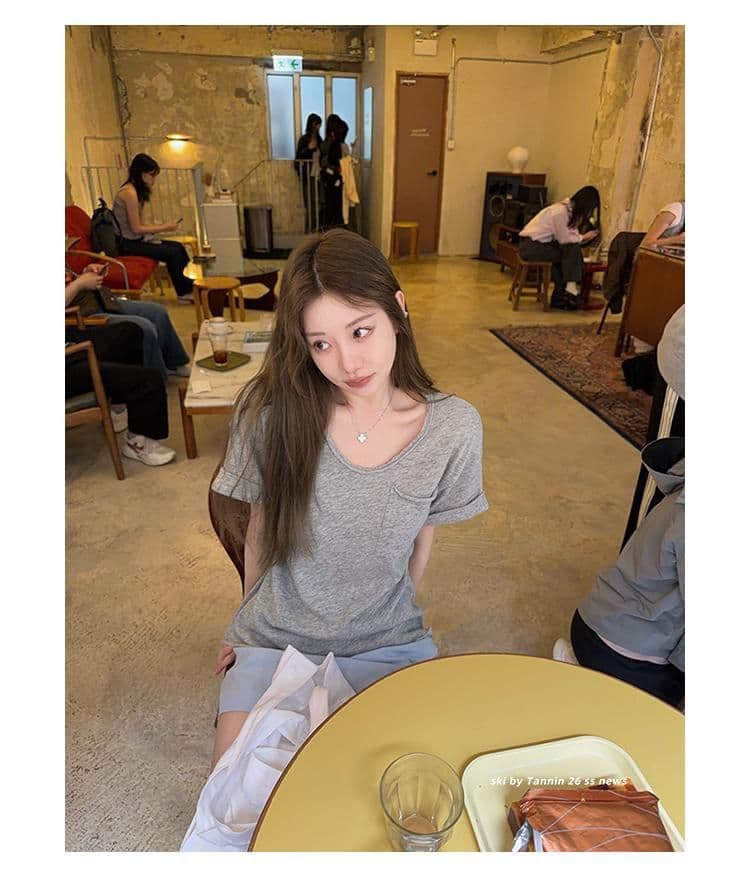 대나무 마디 면 tee 대나무 마디 코튼 롤 측면 주머니 반팔 티셔츠 여성 디자인 센스 루즈핏 슬림해 보이는 한 부서 상세 이미지 25