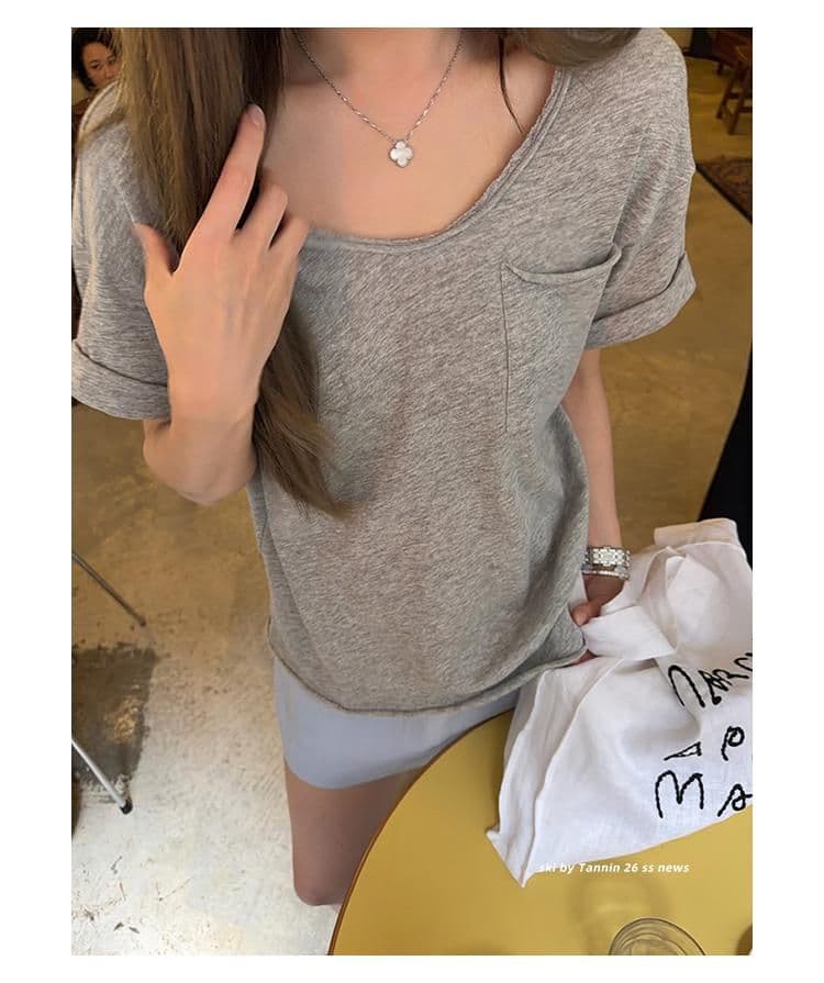대나무 마디 면 tee 대나무 마디 코튼 롤 측면 주머니 반팔 티셔츠 여성 디자인 센스 루즈핏 슬림해 보이는 한 부서 상세 이미지 26
