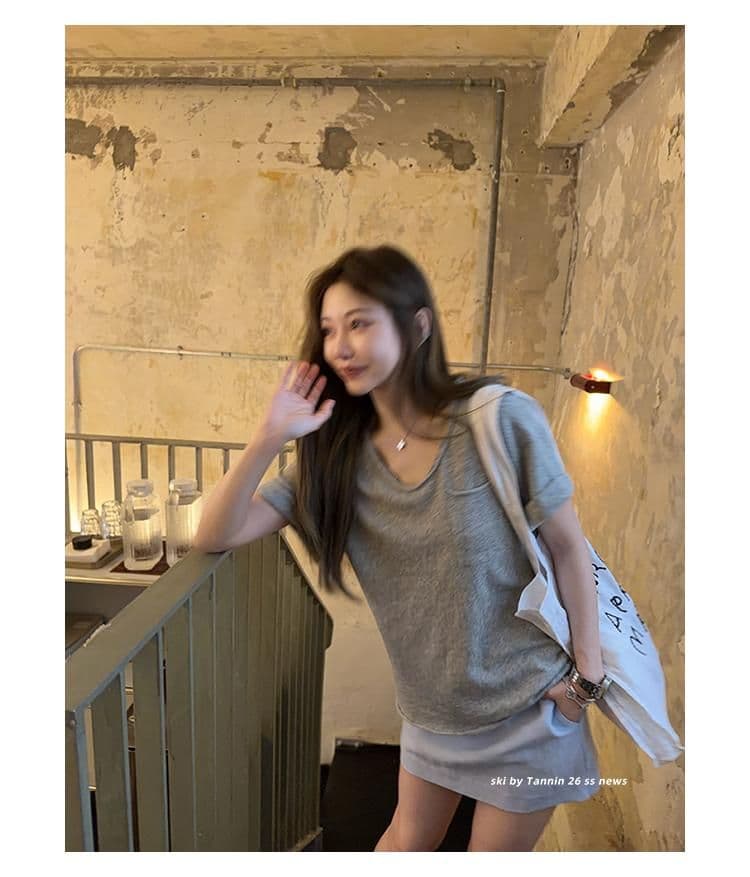 대나무 마디 면 tee 대나무 마디 코튼 롤 측면 주머니 반팔 티셔츠 여성 디자인 센스 루즈핏 슬림해 보이는 한 부서 상세 이미지 27