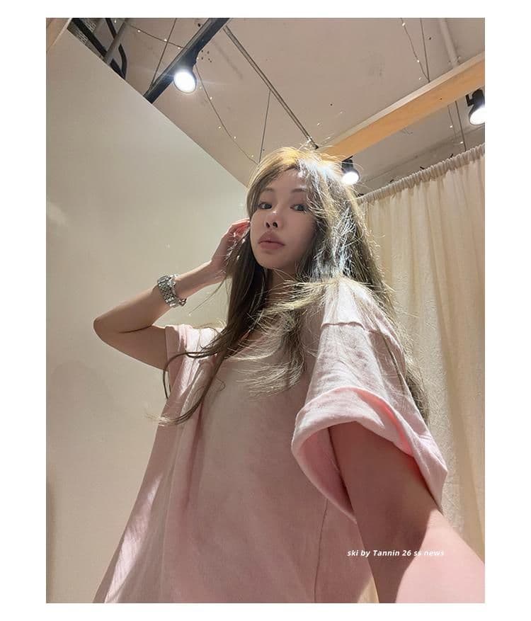 대나무 마디 면 tee 대나무 마디 코튼 롤 측면 주머니 반팔 티셔츠 여성 디자인 센스 루즈핏 슬림해 보이는 한 부서 상세 이미지 28