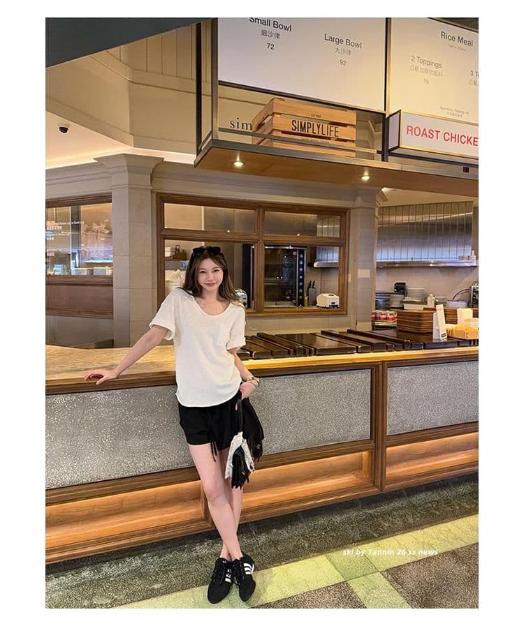 대나무 마디 면 tee 대나무 마디 코튼 롤 측면 주머니 반팔 티셔츠 여성 디자인 센스 루즈핏 슬림해 보이는 한 부서 상세 이미지 40