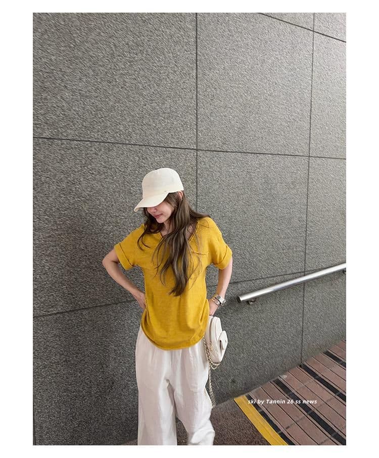 대나무 마디 면 tee 대나무 마디 코튼 롤 측면 주머니 반팔 티셔츠 여성 디자인 센스 루즈핏 슬림해 보이는 한 부서 상세 이미지 42