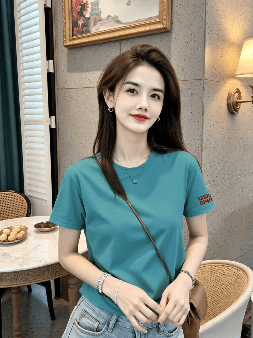 40 순면 여름 라운드 넥 알파벳 프린트 반팔 티셔츠 여성 2026 새로운 캐주얼 루즈핏