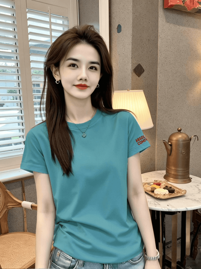 40 순면 여름 라운드 넥 알파벳 프린트 반팔 티셔츠 여성 2026 새로운 캐주얼 루즈핏 상세 이미지 5