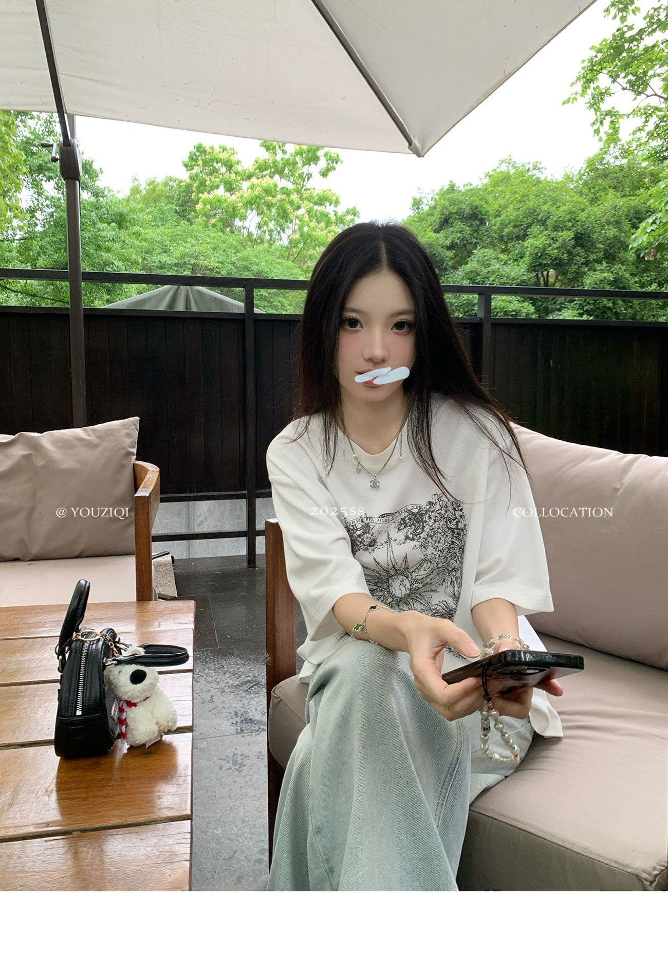 원본 원단 핫픽스 화이트 핫픽스 반팔 티셔츠 여성 디자인 센스 레트로 라운드 넥 프린트 루즈핏 맨위 상세 이미지 12