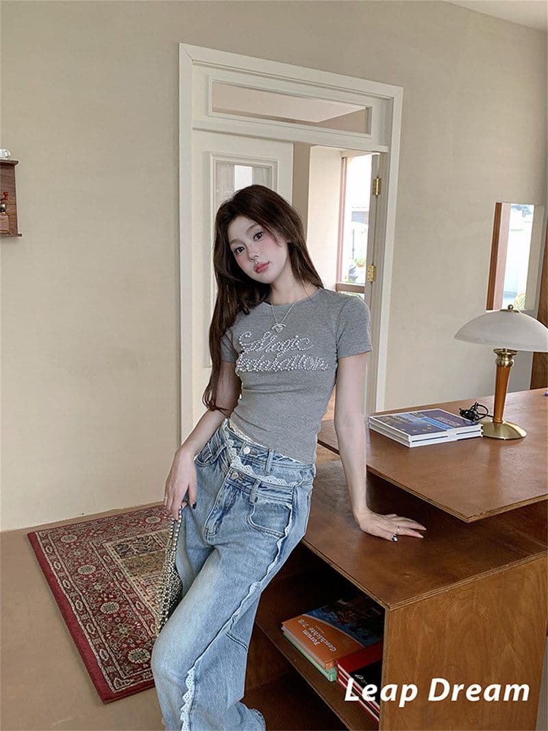원본 진주 40 92 면 8 암모니아 Lun 2026 알파벳 비즈 박기 레이스 반팔 달콤함 연령 감소 품격 맨위 상세 이미지 9