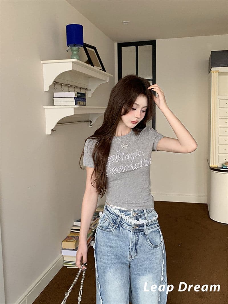 원본 진주 40 92 면 8 암모니아 Lun 2026 알파벳 비즈 박기 레이스 반팔 달콤함 연령 감소 품격 맨위 상세 이미지 11