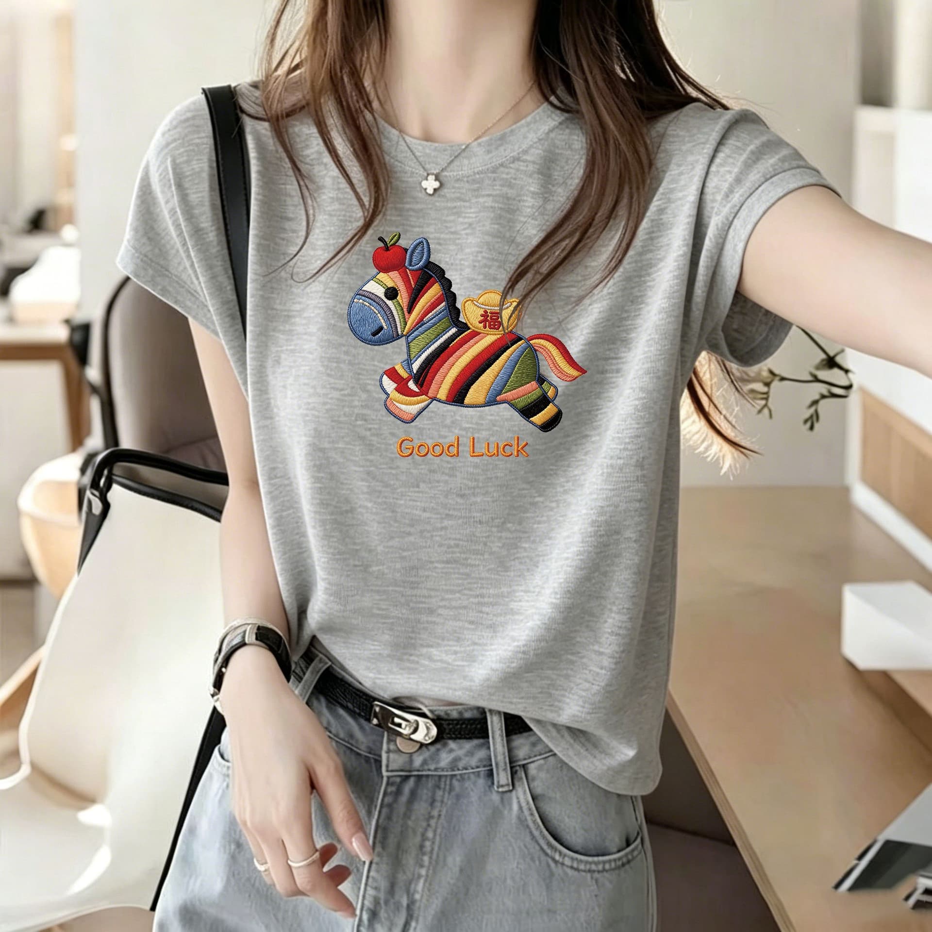 대나무 마디 면 세련된 프린트 티셔츠 2026 여름 새로운 폭발 차가운 센스 슬림해 보이는 다용도 외국 가스 맨위 상세 이미지 2