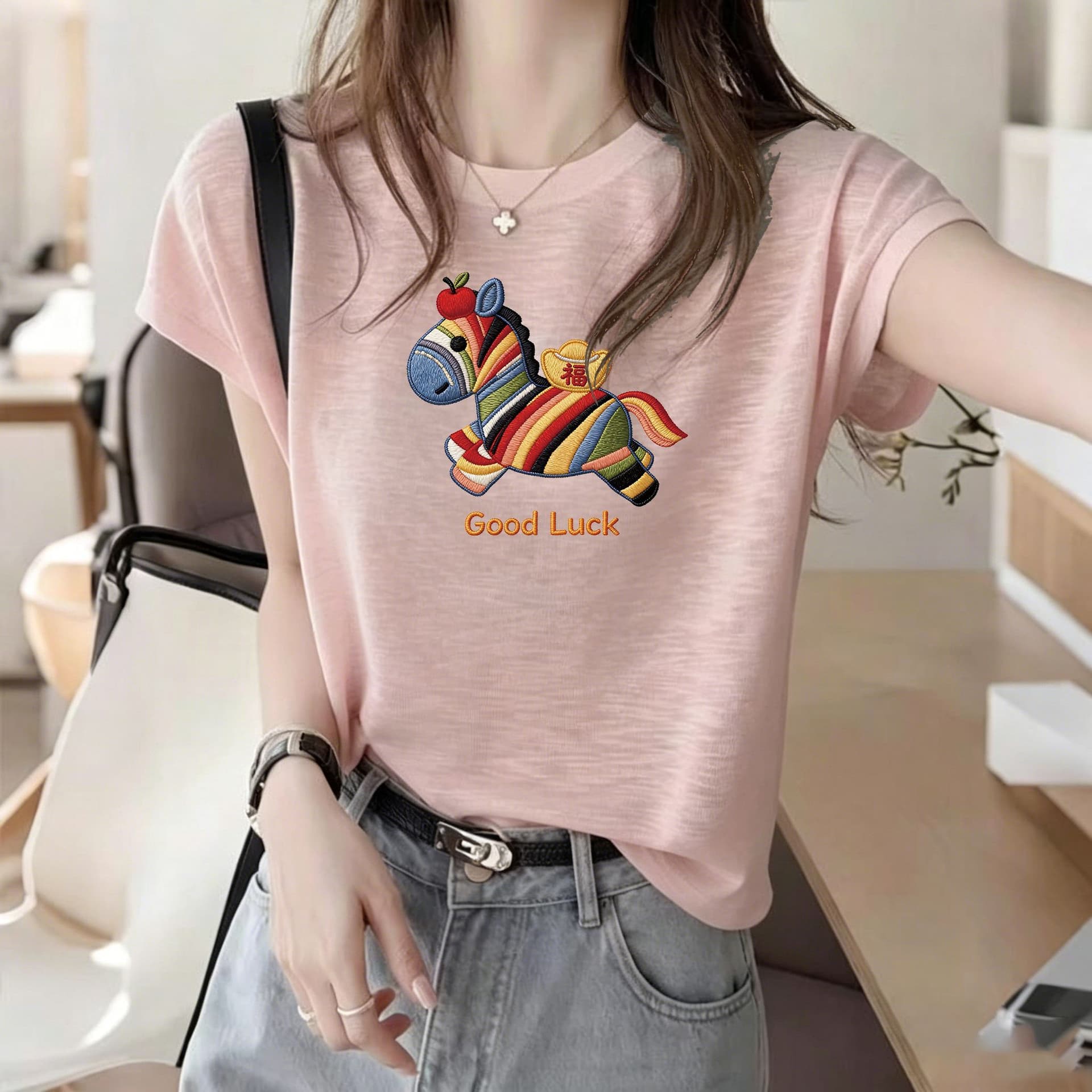 대나무 마디 면 세련된 프린트 티셔츠 2026 여름 새로운 폭발 차가운 센스 슬림해 보이는 다용도 외국 가스 맨위 상세 이미지 3
