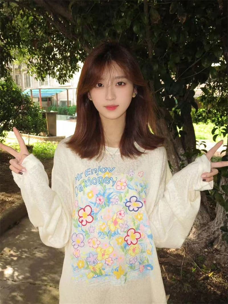 자수 전후 프린트 광저우 원본 원단 눈꽃 얼음 차가운 면 긴팔 자외선 차단 블라우스 이미지 2