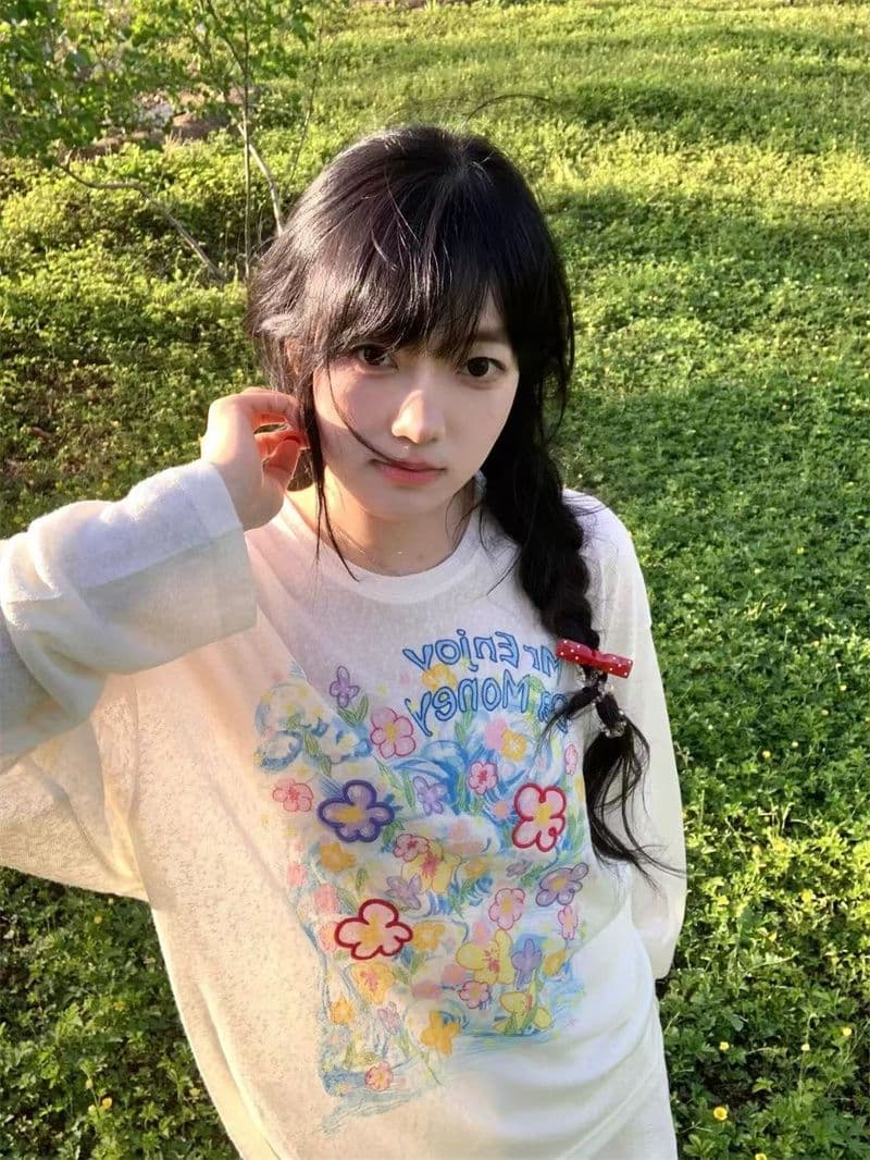 자수 전후 프린트 광저우 원본 원단 눈꽃 얼음 차가운 면 긴팔 자외선 차단 블라우스 상세 이미지 3