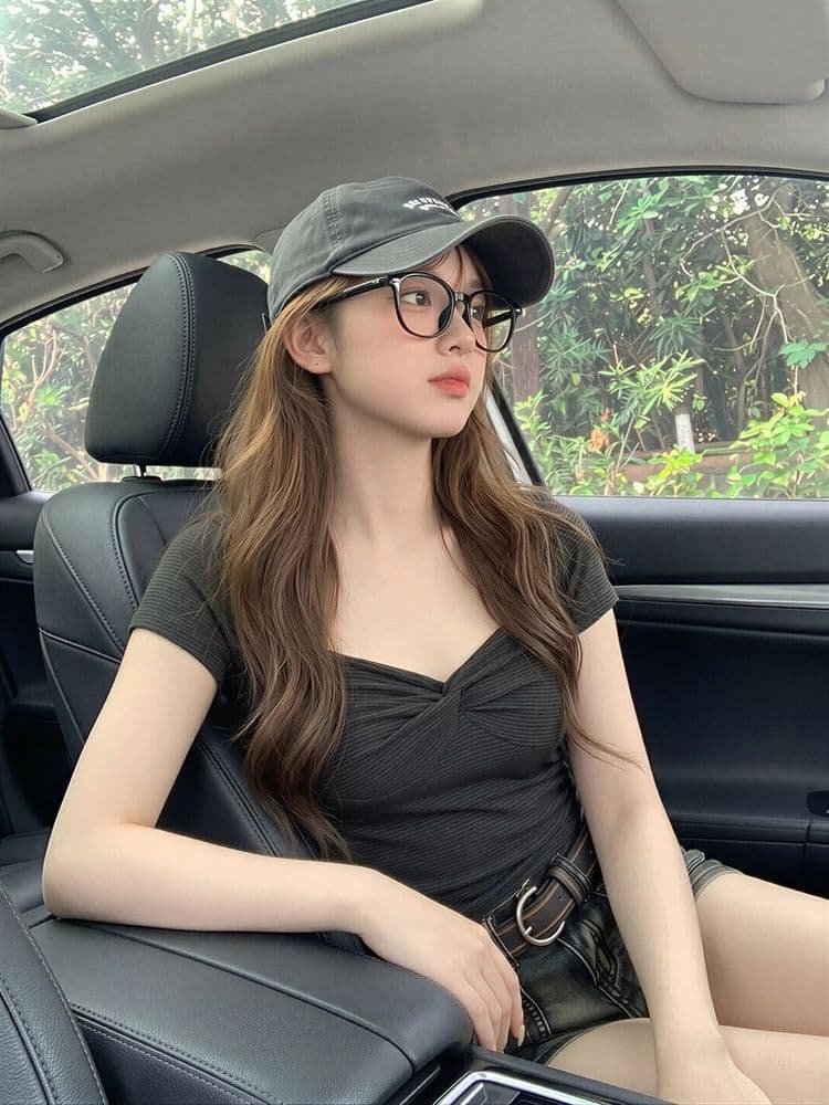 원본 원단 광장 칼라 스트라이프 비틀림 반팔 티셔츠 여성 여름 몸매 가꾸기 슬림해 보이는 허리 수축 출퇴근 핫걸 맨위 이미지 2