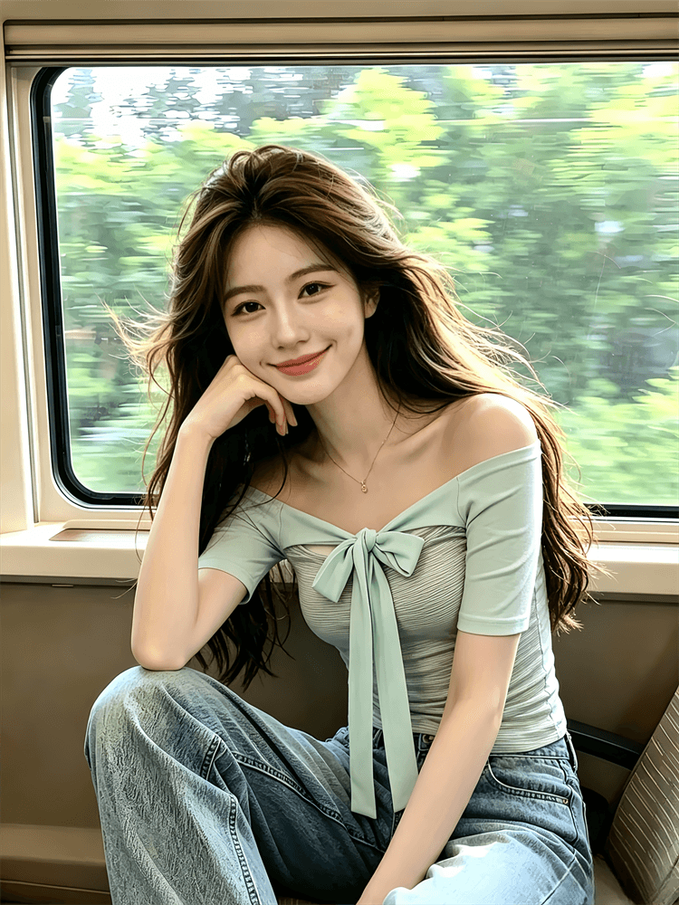 1 1 와 사고 방식 한 부서 오프숄더 비틀림 반팔 티셔츠 여성 여름 나비 넥타이 디자인 센스 오프숄더 맨위 이미지 2