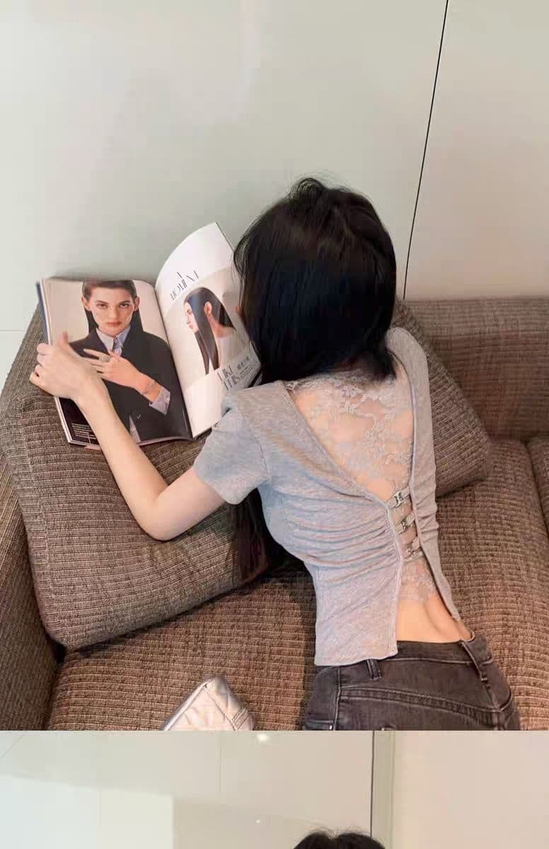 원본 것 패션 새로운 Chic 아름다움 뒤로 반팔 벨트 가슴 패드 몸매 가꾸기 다용도 수 있습니다. 외출용 만나는 여성 티셔츠 상세 이미지 3