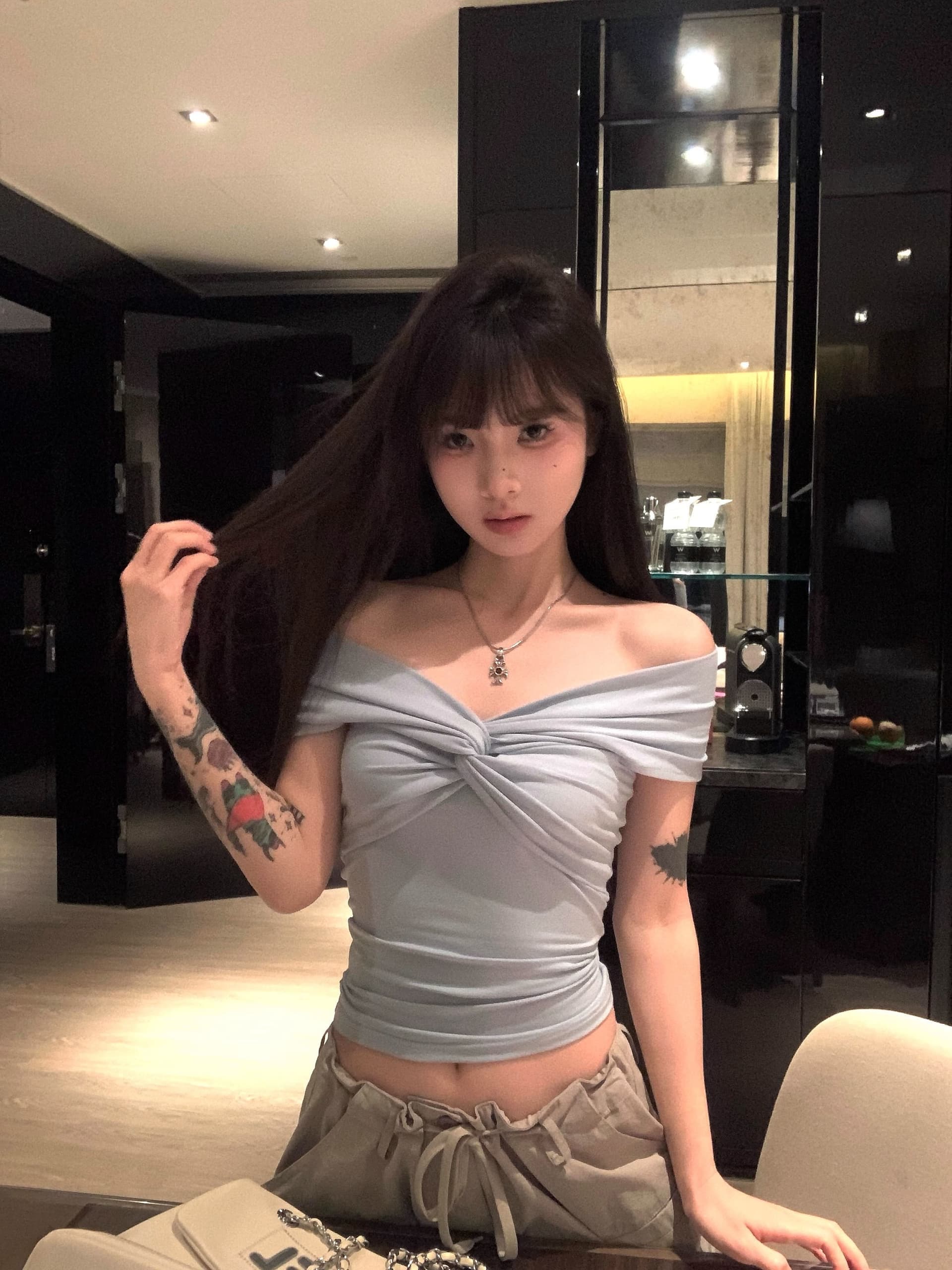 순수한 욕망 오프숄더 반팔 티셔츠 여성 여름 디자인 센스 작은 대중 아름다운 오프숄더 쇼트 스타일 달콤한 핫걸 맨위 상세 이미지 8