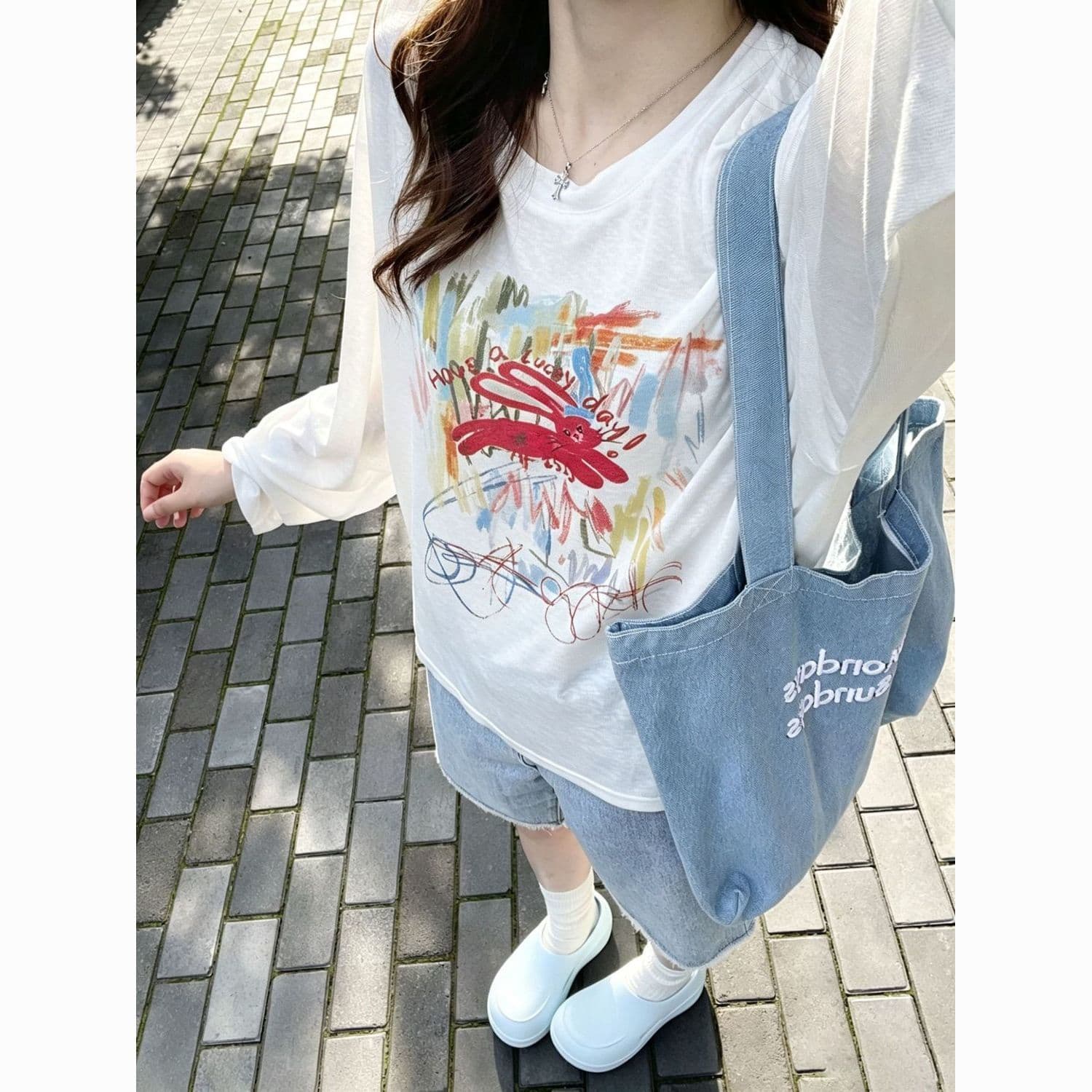 원본 원단 라이 경기 서울 눈꽃 얼음 차가운 면 165 그램 캐주얼 바람 여름 여성 루즈핏 프린트 이미지 3
