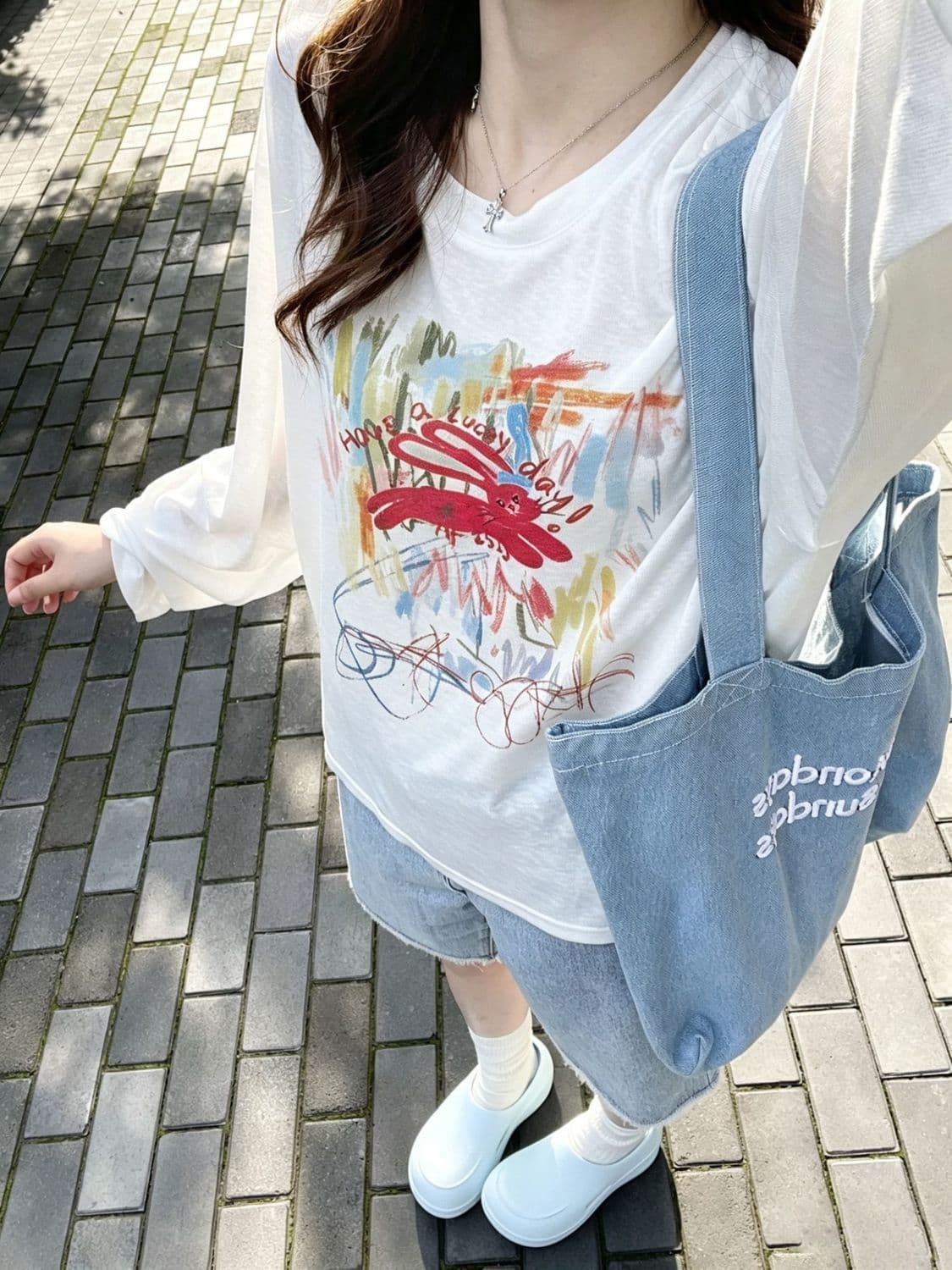 원본 원단 라이 경기 서울 눈꽃 얼음 차가운 면 165 그램 캐주얼 바람 여름 여성 루즈핏 프린트 상세 이미지 2