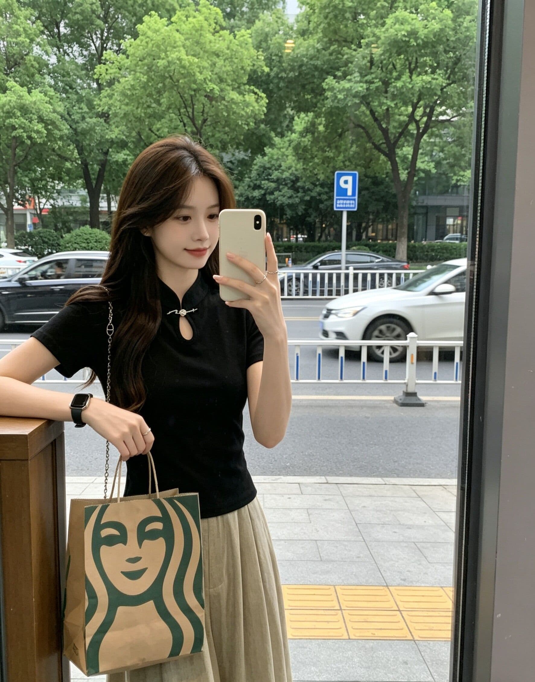 210 그램 1x1 순면 리브 새로운 중식 단추 치파오 셔츠 국풍 티셔츠 맨위 상세 이미지 7