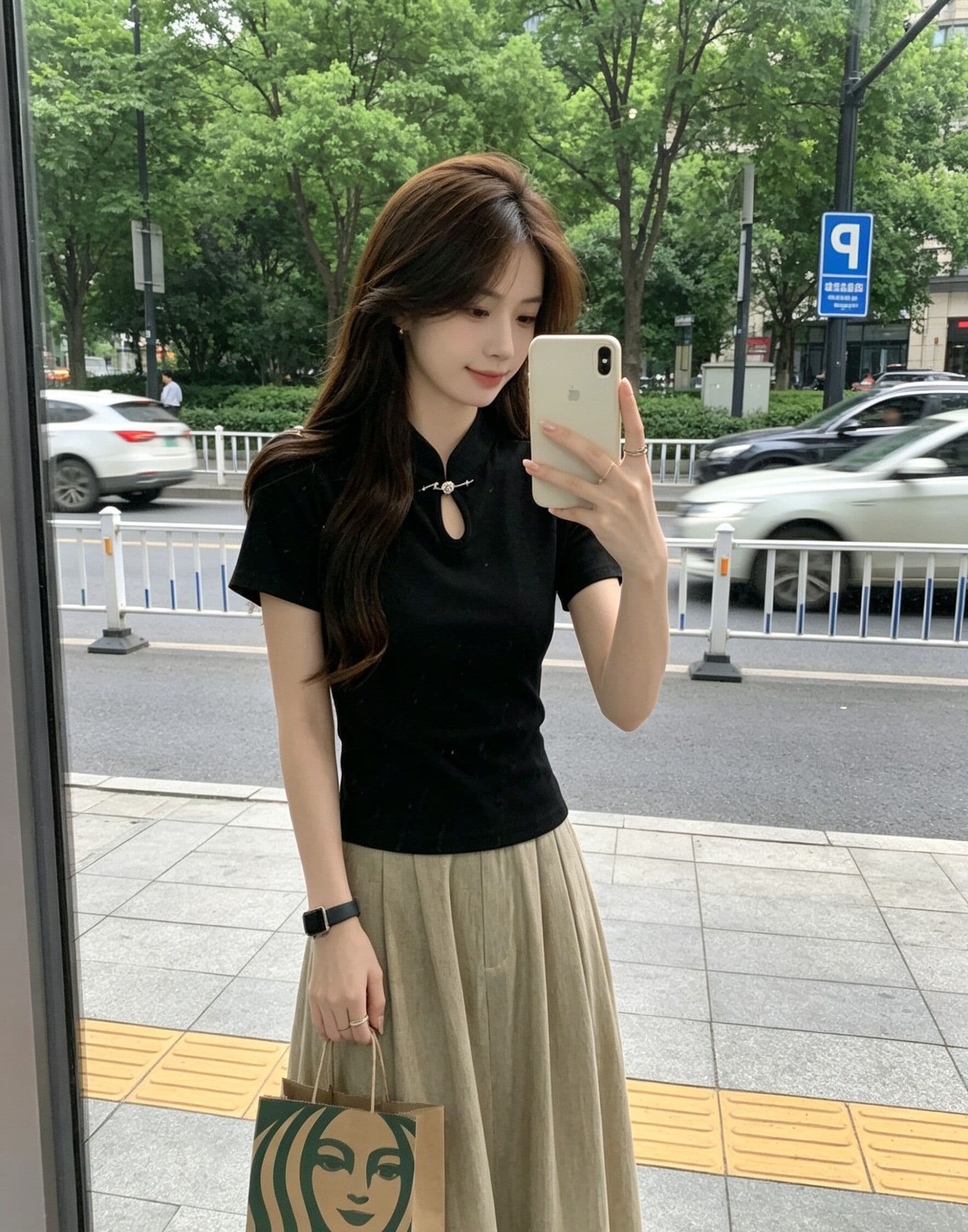 210 그램 1x1 순면 리브 새로운 중식 단추 치파오 셔츠 국풍 티셔츠 맨위 상세 이미지 8