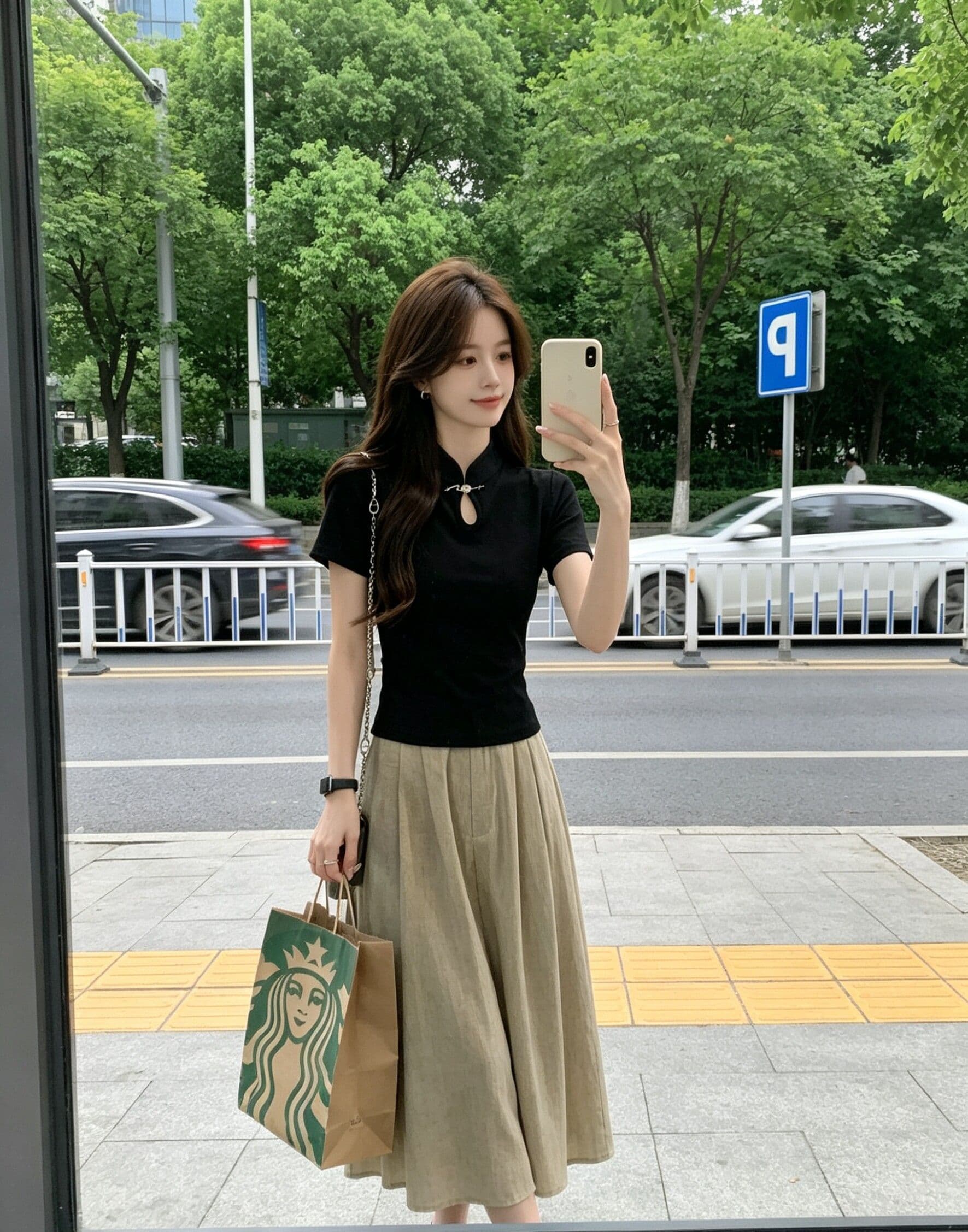 210 그램 1x1 순면 리브 새로운 중식 단추 치파오 셔츠 국풍 티셔츠 맨위 상세 이미지 11