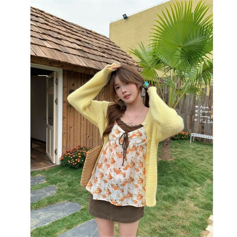 원본 품질 배색 꽃무늬 슬립 페이크 레이어드 순수한 욕망 조끼 달콤함 패치워크 색상 꽃무늬 캐미솔