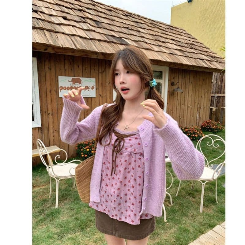 원본 품질 배색 꽃무늬 슬립 페이크 레이어드 순수한 욕망 조끼 달콤함 패치워크 색상 꽃무늬 캐미솔 이미지 2