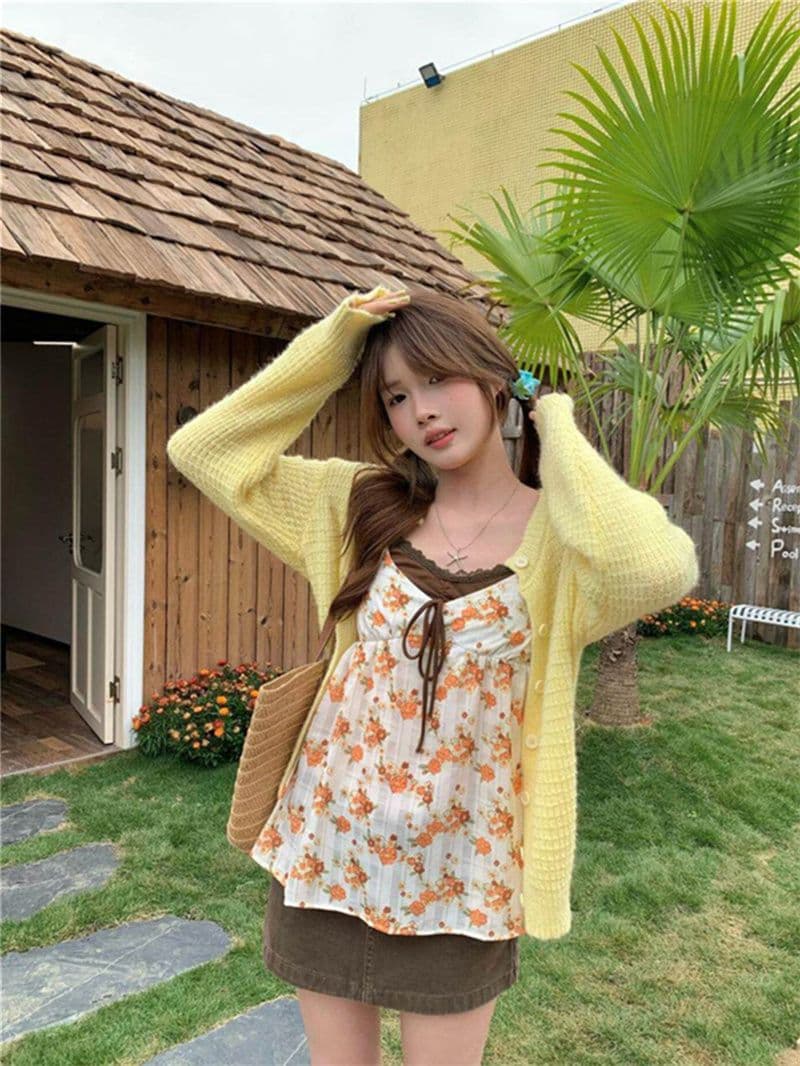 원본 품질 배색 꽃무늬 슬립 페이크 레이어드 순수한 욕망 조끼 달콤함 패치워크 색상 꽃무늬 캐미솔 상세 이미지 6