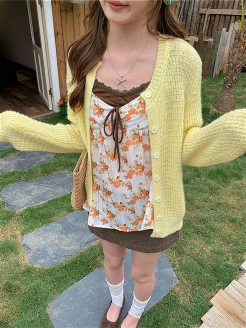 원본 품질 배색 꽃무늬 슬립 페이크 레이어드 순수한 욕망 조끼 달콤함 패치워크 색상 꽃무늬 캐미솔 상세 이미지 8