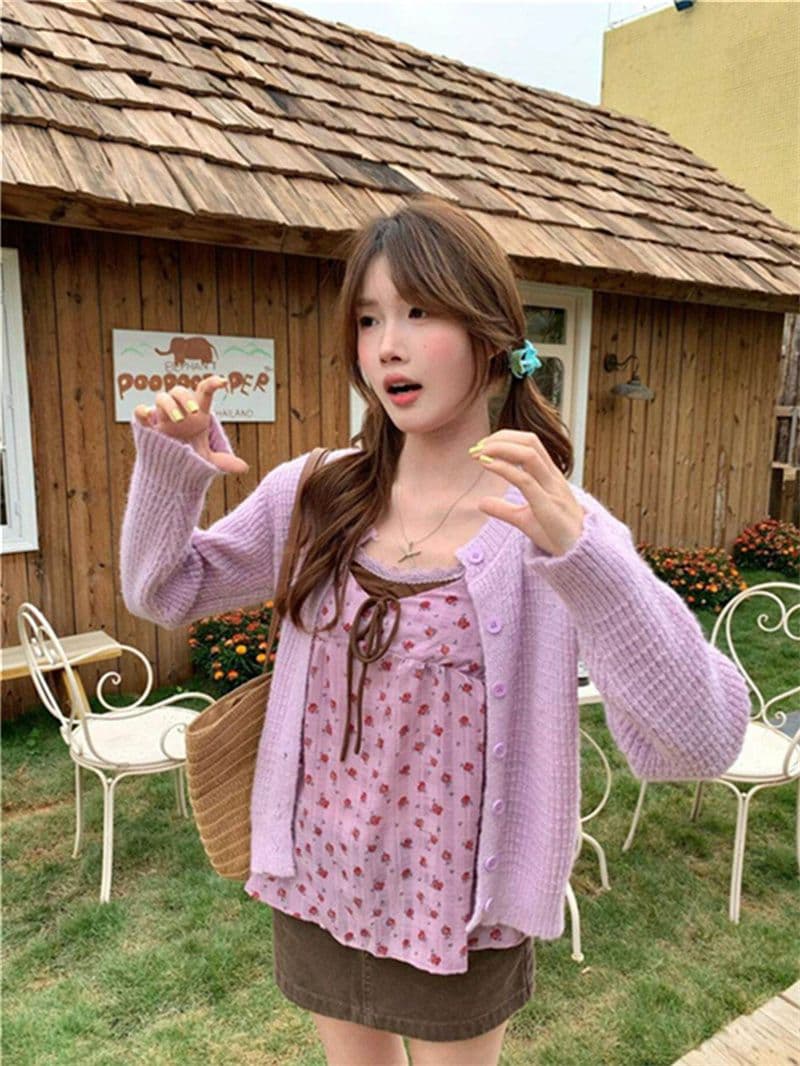 원본 품질 배색 꽃무늬 슬립 페이크 레이어드 순수한 욕망 조끼 달콤함 패치워크 색상 꽃무늬 캐미솔 상세 이미지 9