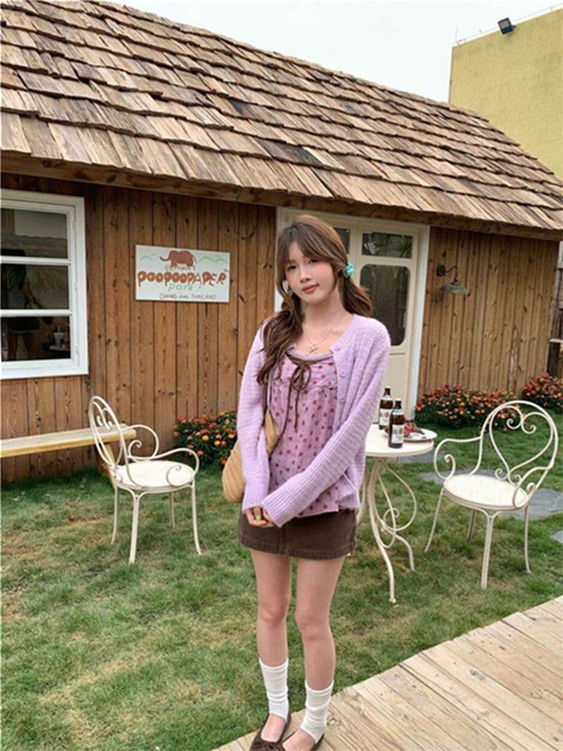 원본 품질 배색 꽃무늬 슬립 페이크 레이어드 순수한 욕망 조끼 달콤함 패치워크 색상 꽃무늬 캐미솔 상세 이미지 11