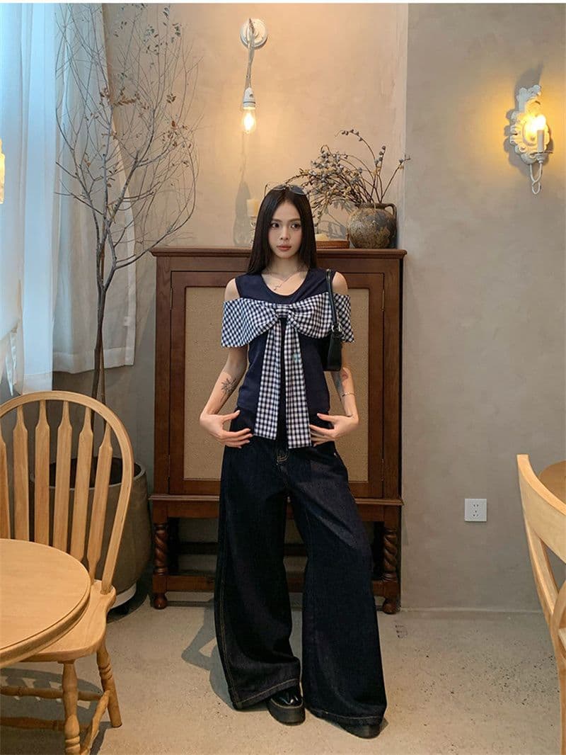 원본 원단 것 화이트 오프숄더 반팔 티셔츠 여성 여름 도트 무늬 나비 매듭 그레이트 봐. 의류 상세 이미지 35