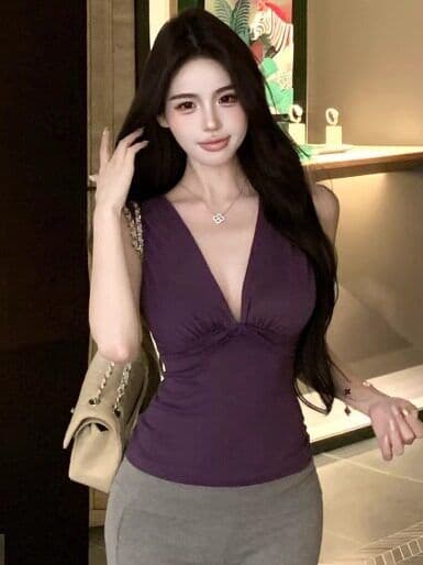 달콤한 핫걸 허리 수축 슬림해 보이는 V넥 행침 목 조끼 슬립 여성 고급 센스 태국 사람 스타일 도파민 민소매 맨위 상세 이미지 18