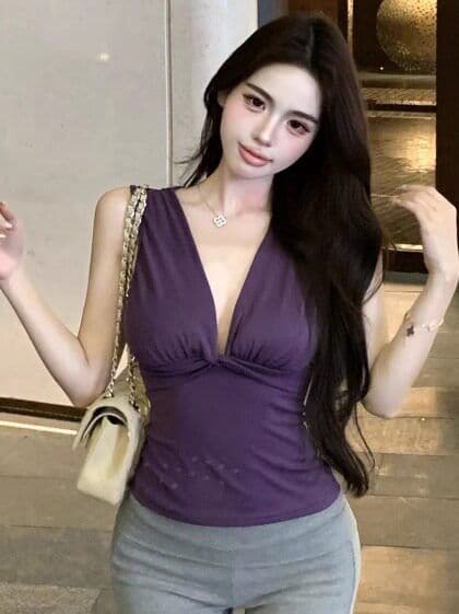 달콤한 핫걸 허리 수축 슬림해 보이는 V넥 행침 목 조끼 슬립 여성 고급 센스 태국 사람 스타일 도파민 민소매 맨위 상세 이미지 20