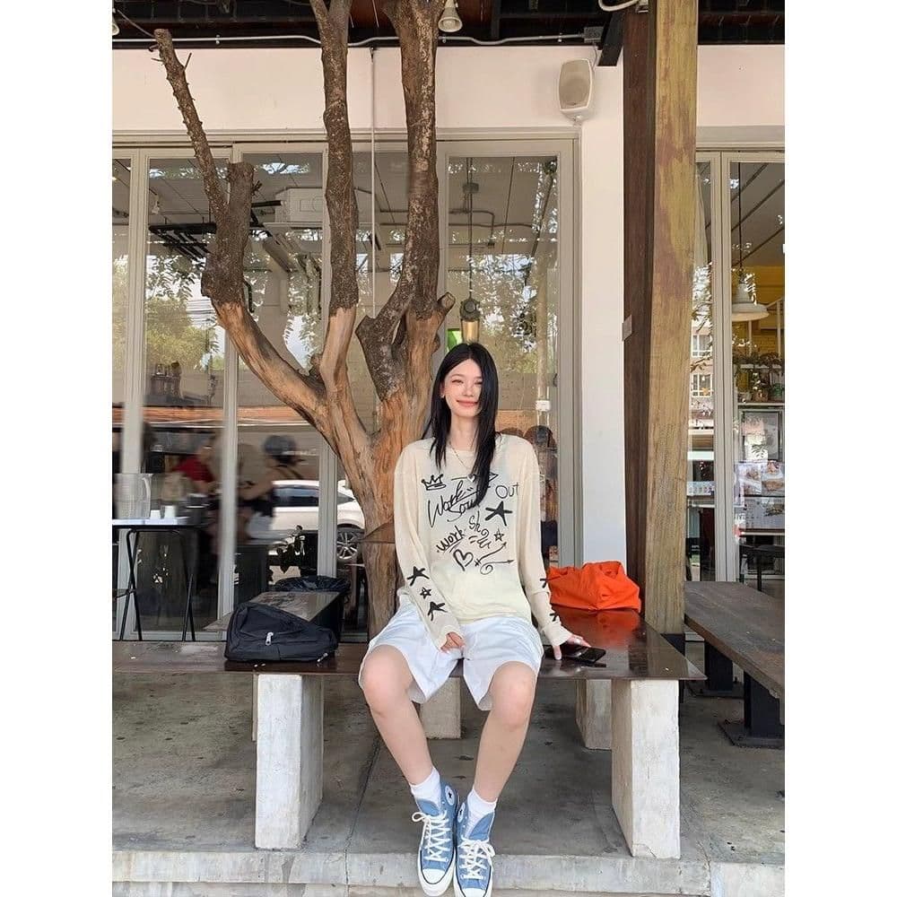 광저우 품질 얇은 스타일 자외선 차단 블라우스 루즈핏 여름 디자인 센스 아메리칸 재미있는 낙서 프린트 맨위 이미지 5
