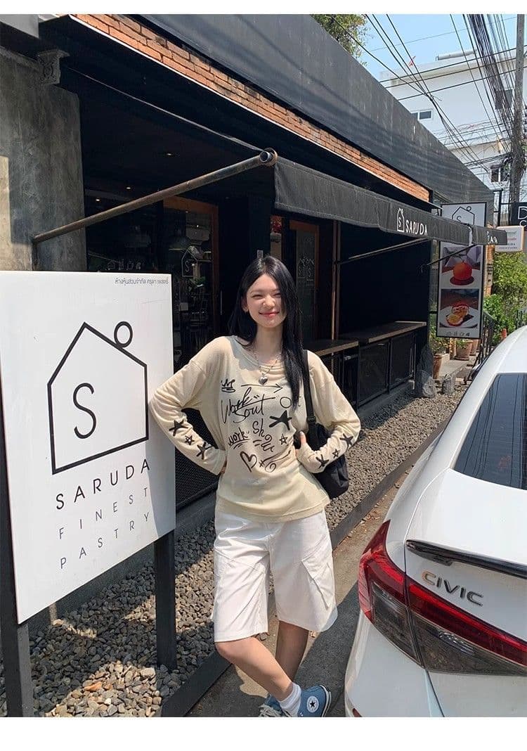 광저우 품질 얇은 스타일 자외선 차단 블라우스 루즈핏 여름 디자인 센스 아메리칸 재미있는 낙서 프린트 맨위 상세 이미지 10