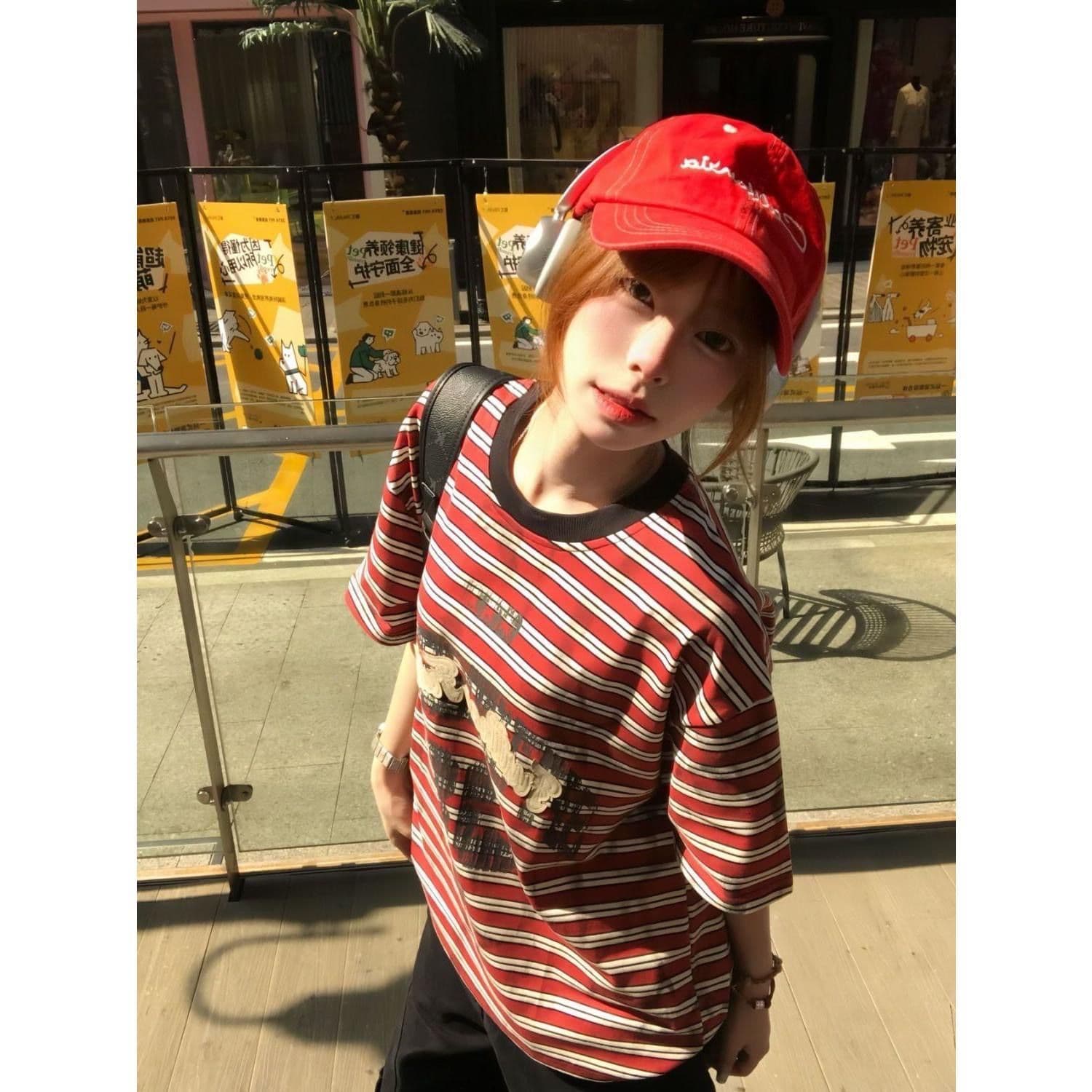 패치 자수 네리 가게 천 프린트 원본 원단 55 면 45 폴리 에스터 반팔 티셔츠 여성 이미지 3