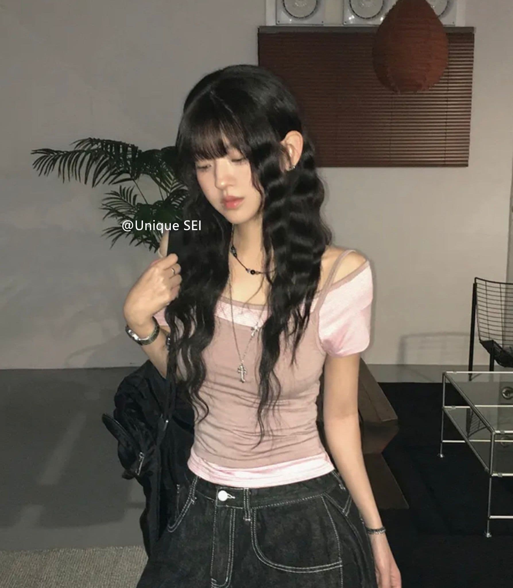 원본 한 부서 여름 스택 착용 오프숄더 슬림해 보이는 다용도 스트라이프 반팔 캐미솔 페이크 레이어드 맨위 여성 상세 이미지 3