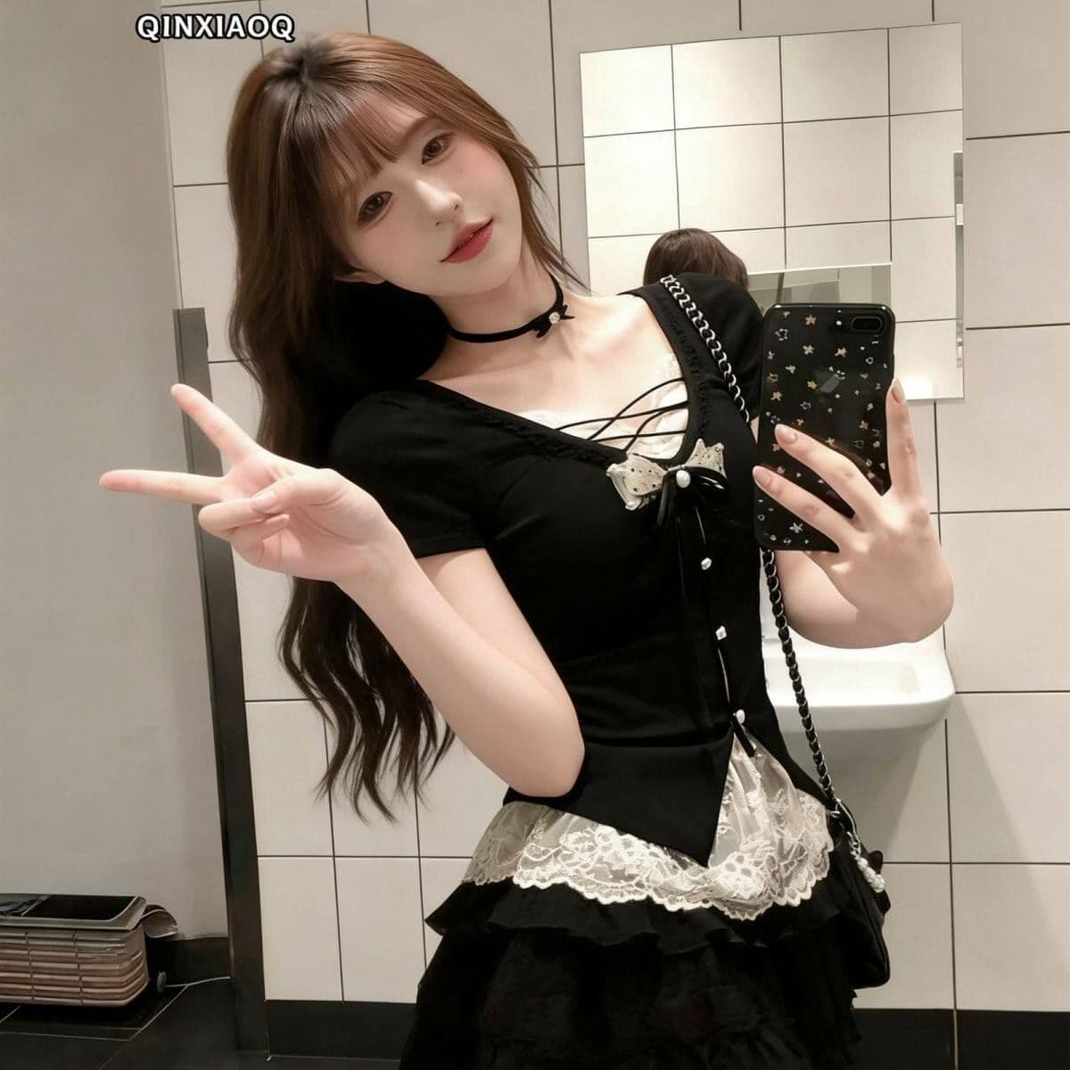 2026 여름 새로운 한 부서 몸매 가꾸기 달콤한 핫걸 착용 가져 가라. 슬림해 보이는 페이크 레이어드 레이스 맨위
