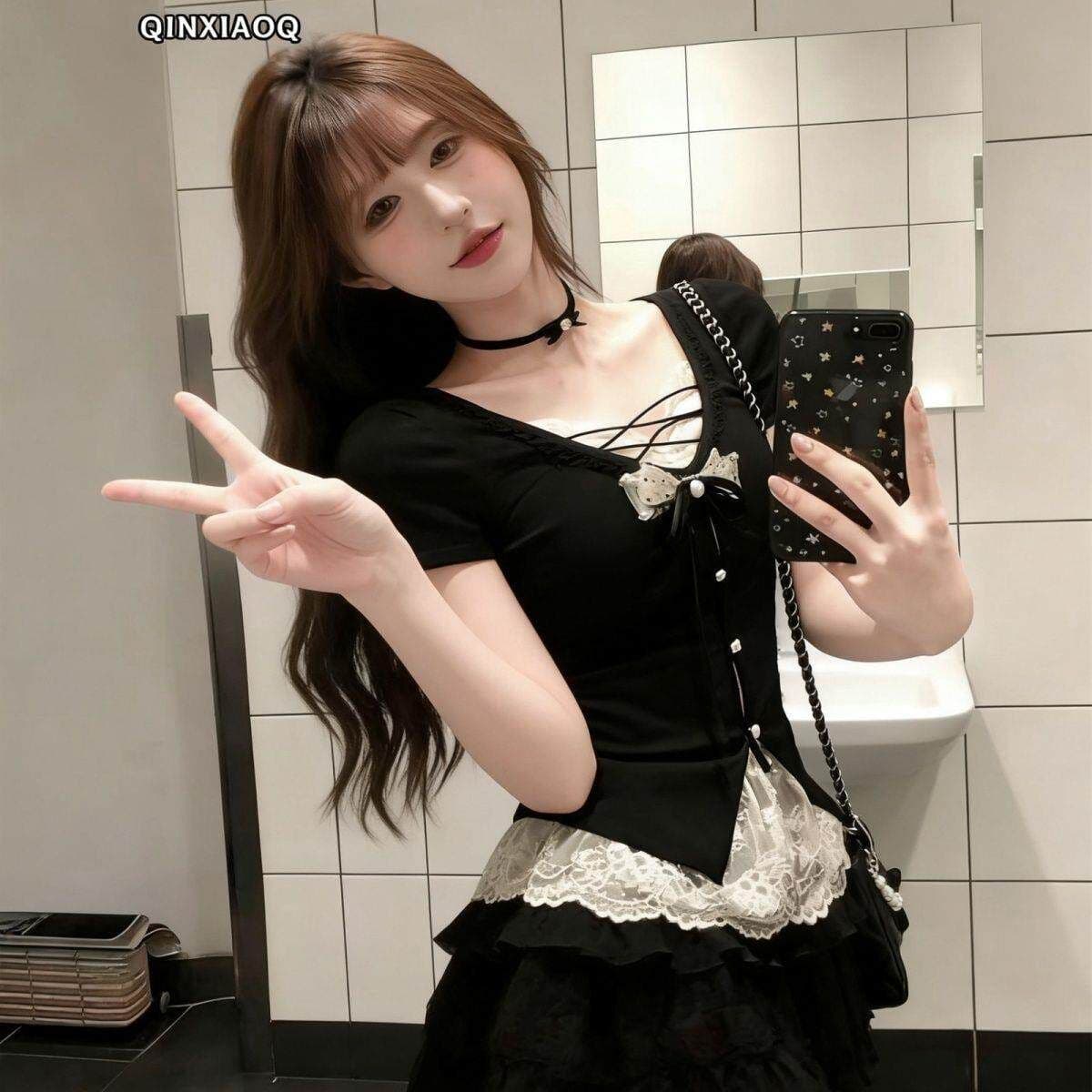 2026 여름 새로운 한 부서 몸매 가꾸기 달콤한 핫걸 착용 가져 가라. 슬림해 보이는 페이크 레이어드 레이스 맨위 상세 이미지 4