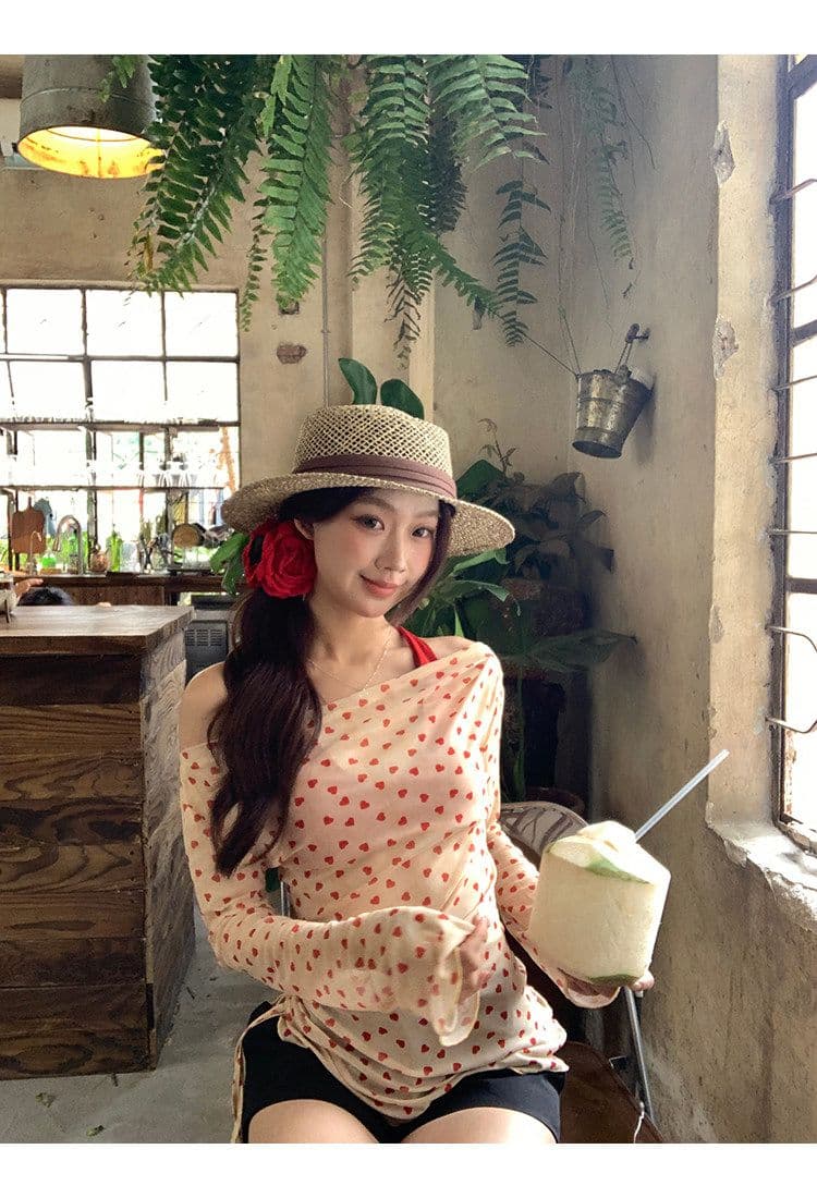 원본 가슴 패드 긴팔 2026 새로운 여름 착용 가져 가라. 자외선 차단 블라우스 비스듬한 어깨 몸매 가꾸기 디자인 센스 맨위 여성 상세 이미지 10