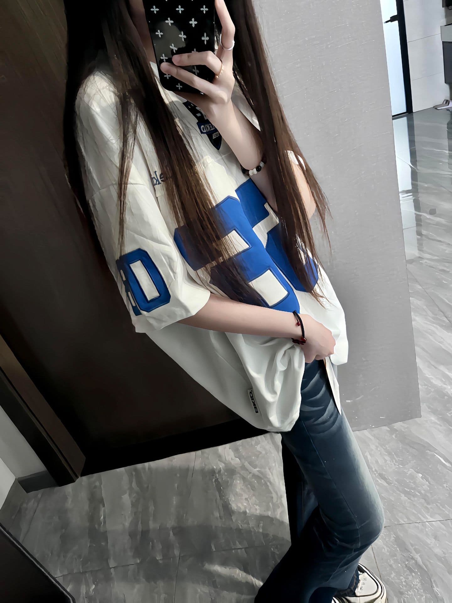 자수 패치 네리 가게 천 19 지점 220 그램 순면 반팔 티셔츠 여성 상세 이미지 4