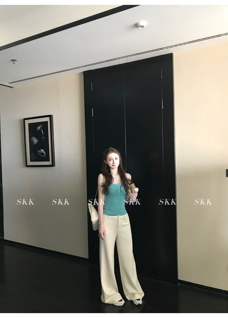 아메리칸 핫걸 바람 캐미솔 여름 몸매 가꾸기 슬림해 보이는 녹색 u 칼라 단추 다용도 디자인 센스 맨위 트렌디 상세 이미지 1