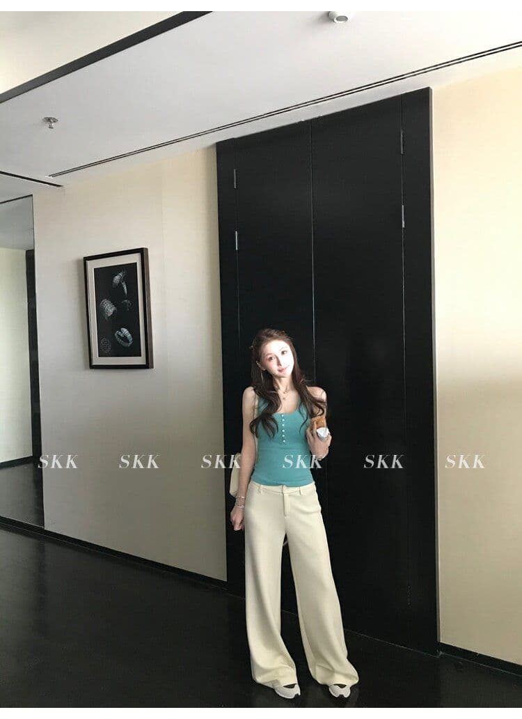 아메리칸 핫걸 바람 캐미솔 여름 몸매 가꾸기 슬림해 보이는 녹색 u 칼라 단추 다용도 디자인 센스 맨위 트렌디 상세 이미지 3