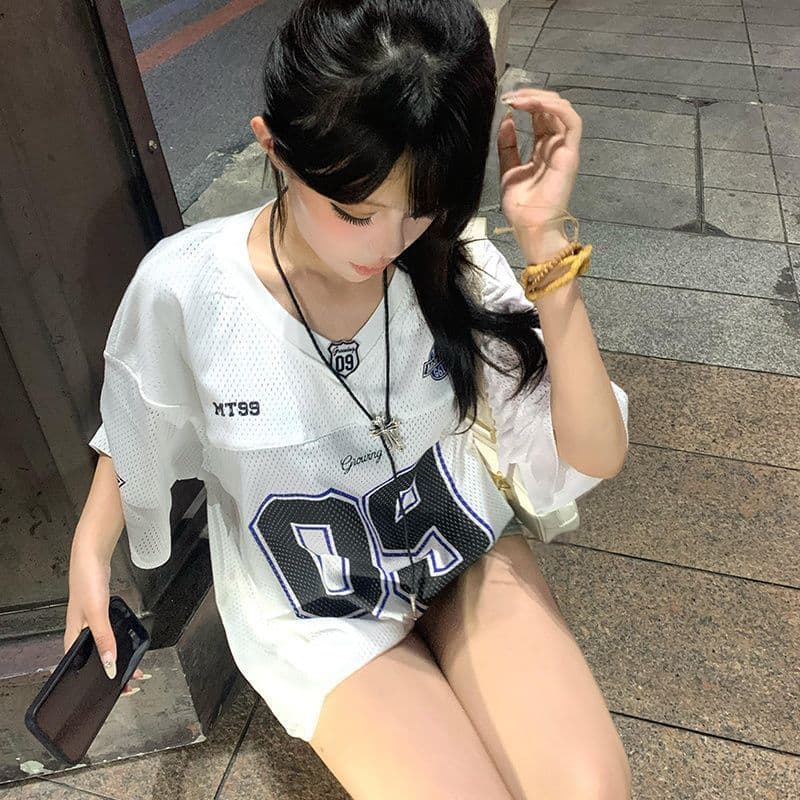 프린트 막대기 부형제 광저우 원본 버드 눈 메시 원단 반팔 티셔츠 남녀 저지 상세 이미지 2