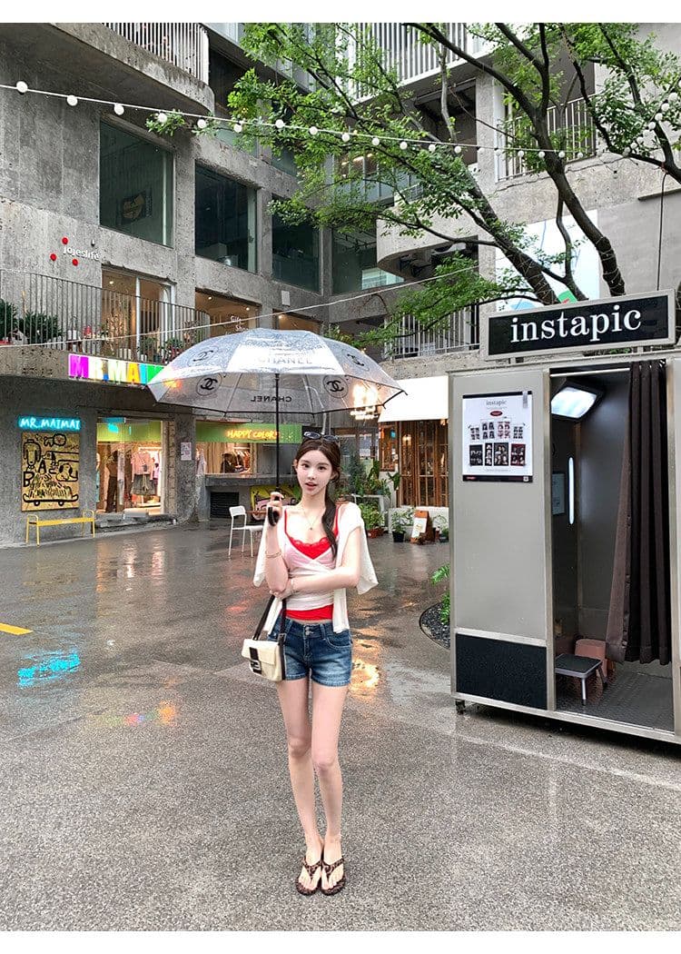 배색 페이크 레이어드 망사 캐미솔 여성 더블 계단식 착용 레이스 섹시함 핫걸 민소매 맨위 상세 이미지 22
