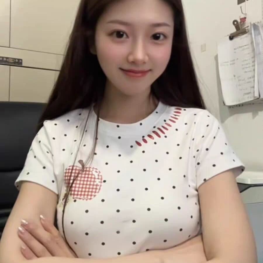 40 면 1 1 오스트리아 세대 서울 220 그램 아메리칸 레트로 화이트 도트 무늬 애플 프린트 반팔 여성 이미지 5
