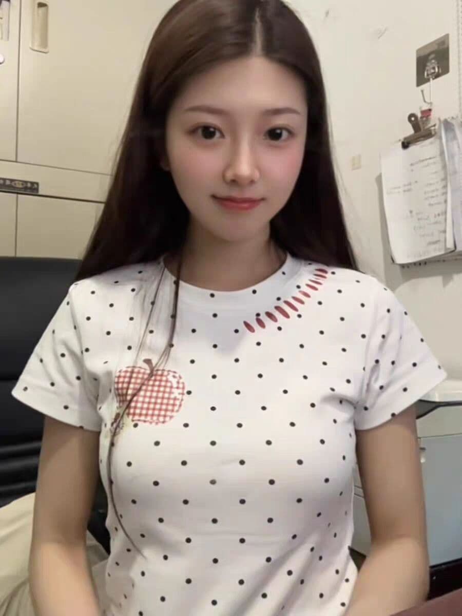 40 면 1 1 오스트리아 세대 서울 220 그램 아메리칸 레트로 화이트 도트 무늬 애플 프린트 반팔 여성 상세 이미지 2