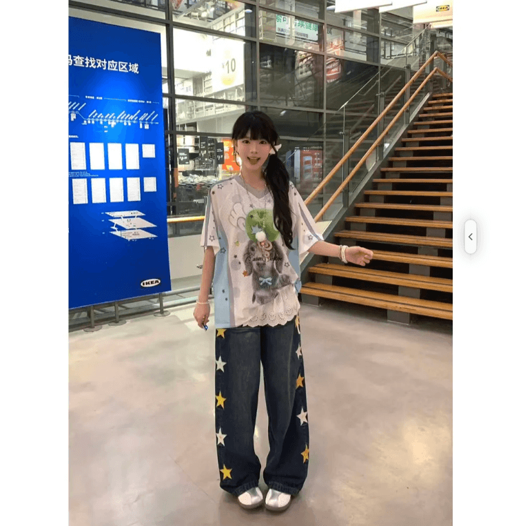 광저우 원단 리브 네클라인 이후 테두리 직분사 프린트 배색 패치워크 색상 반팔 티셔츠 남녀 정가 상세 이미지 5