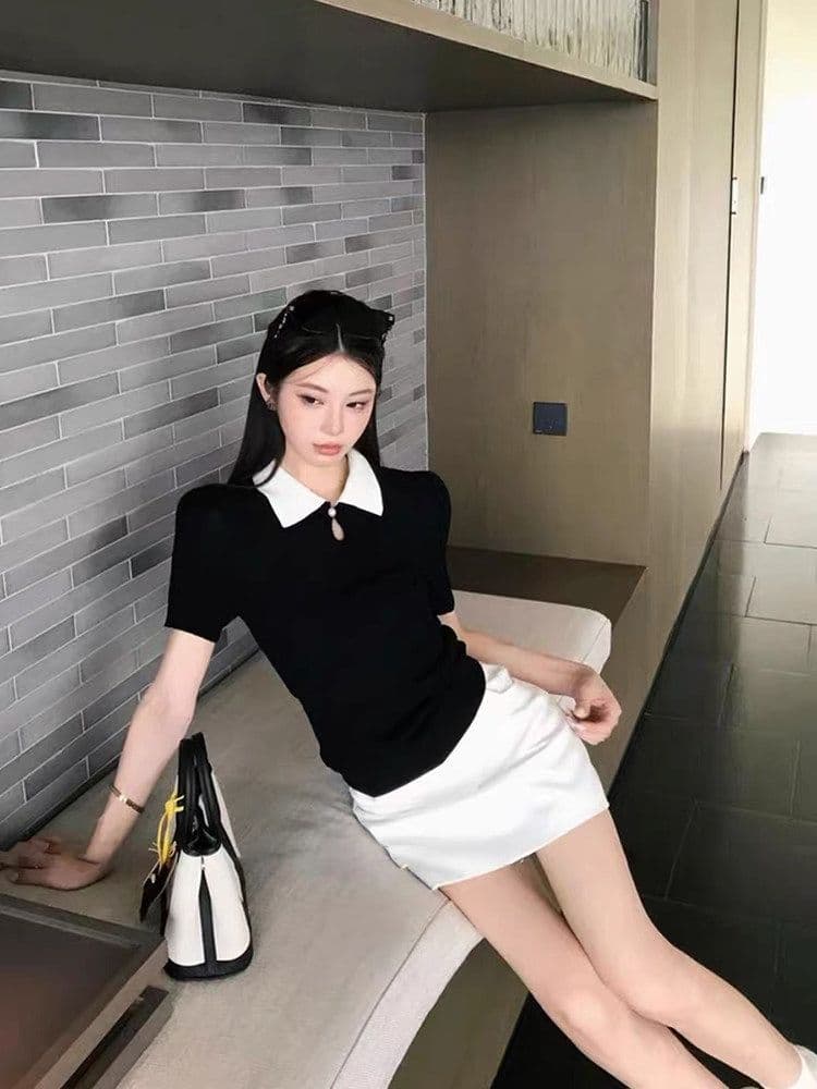 100 라이 경기 서울 한 부서 순수한 욕망 바람 배색 폴로 칼라 반팔 티셔츠 이미지 2