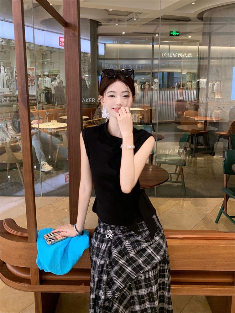 40 순면 리본 스트랩 디자인 센스 작은 스탠드 칼라 캐미솔 2025 여름 새로운 세련된 품격 맨위 이미지 4